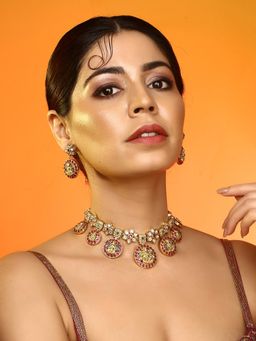 Auraa Trends - Temple Lakshmi Coin Necklace with Earrings Traditional South Indian Jewellery