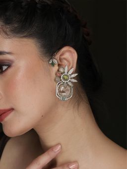 Joules By Radhika - 2 In 1 Daisy Charm Cuff Earrings - Brown