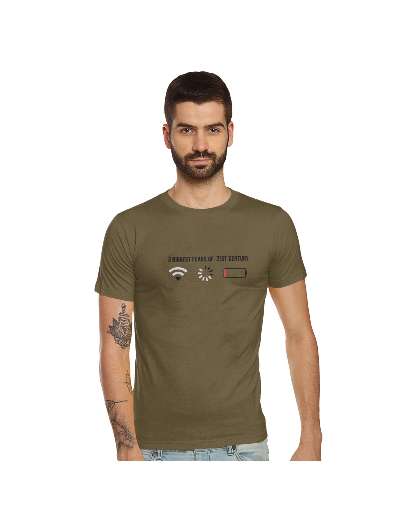 Tantra Olive Green Round Neck Printed 