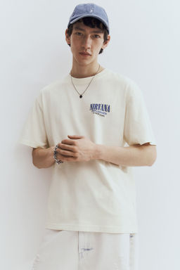 H&M - Men Beige Loose Fit Vintage-Look Printed T-Shirt