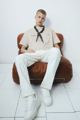 H&M - Men Beige Loose Fit Printed T-Shirt