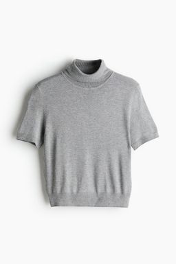H&M - Women Grey Fine-Knit Polo-Neck Top