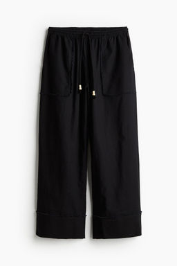 H&M - Women Black Wide Linen-Blend Trousers
