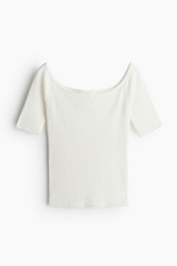 H&M - Women White Rib-Knit Off-The-Shoulder Top