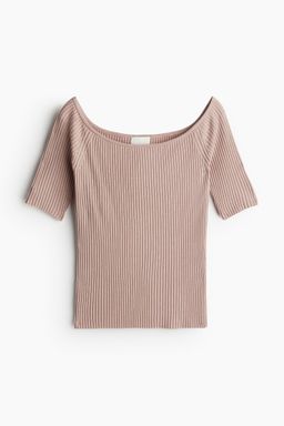 H&M - Women Pink Rib-Knit Off-The-Shoulder Top