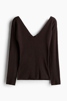 H&M - Women Brown Rib-Knit V-Neck Top