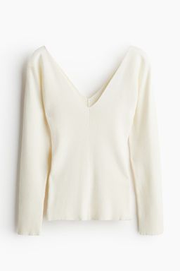 H&M - Women White Rib-Knit V-Neck Top