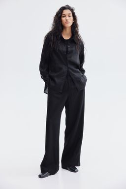 H&M - Women Black Linen-Blend Trousers
