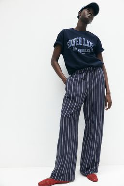 H&M - Women Blue Linen-Blend Trousers