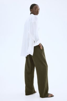 H&M - Women Green Linen-Blend Trousers