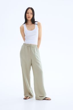 H&M - Women Green Linen-Blend Trousers