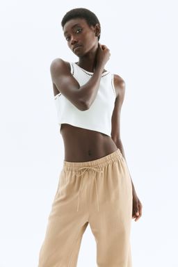 H&M - Women Beige Linen-Blend Trousers