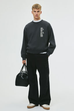H&M - Men Grey Loose Fit Printed Sweatshirt