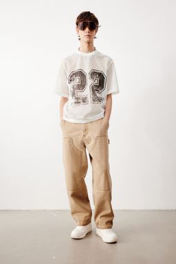H&M - Men White Oversized Fit Printed Mesh T-Shirt