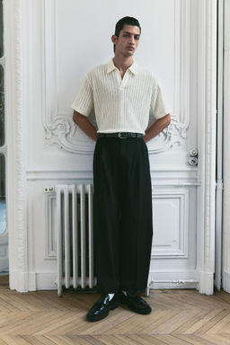 H&M - Men White Loose Fit Jacquard-Knit Polo Shirt