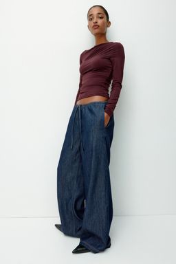 H&M - Women Blue Denim Drawstring Trousers