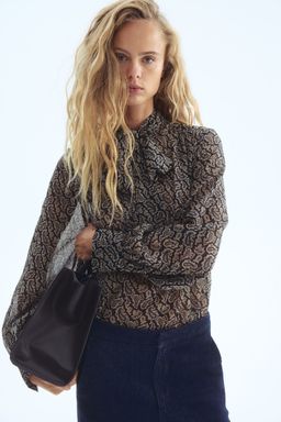 H&M - Women Blue Tie-Neck Chiffon Blouse