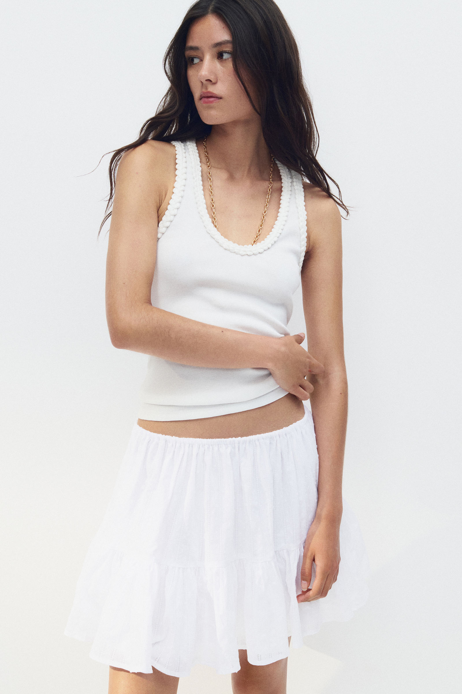 h&m Women White Flounced Mini Skirt-picture-38