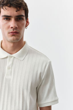 H&M - Men White Slim Fit Textu Jersey Polo Shirt