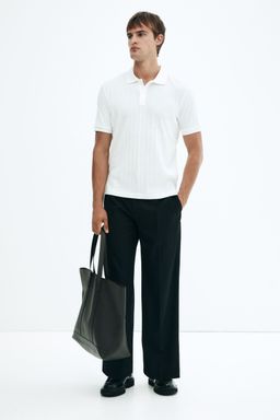 H&M - Men White Slim Fit Textu Jersey Polo Shirt