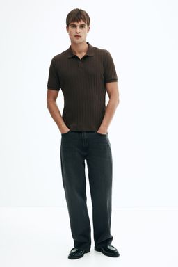 H&M - Men Brown Slim Fit Textu Jersey Polo Shirt