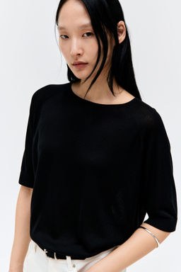 H&M - Women Black Knitted T-Shirt