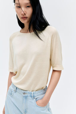 H&M - Women Beige Knitted T-Shirt