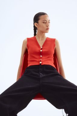 H&M - Women Red Rib-Knit Waistcoat