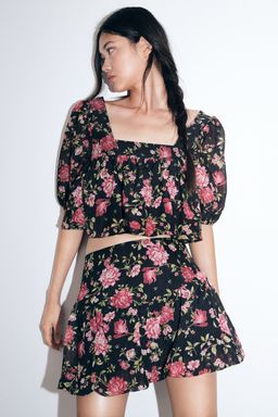 H&M - Women Black Patterned Bubble-Hem Skirt