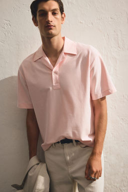 H&M - Men Pink Loose Fit Polo Shirt