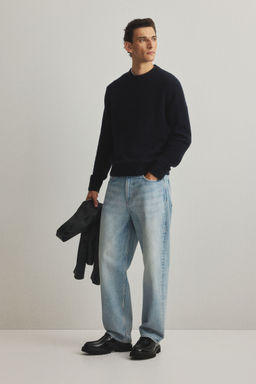 H&M - Men Blue Regular Fit Fine-Knit Wool Jumper