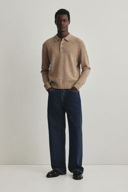 H&M - Men Beige Regular Fit Wool Polo Shirt