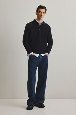 H&M - Men Blue Regular Fit Wool Polo Shirt