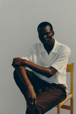 H&M - Men White Loose Fit Waffled Polo Shirt