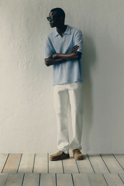 H&M - Men Blue Loose Fit Waffled Polo Shirt