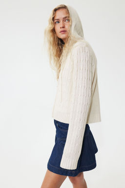 H&M - Women Beige Zip-Through Hooded Cardigan