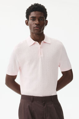 H&M - Men Pink Slim Fit Cable-Knit Polo Shirt