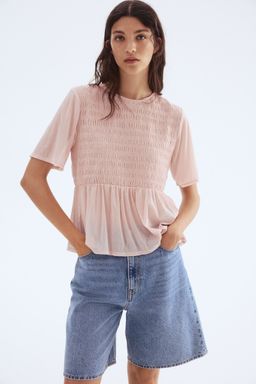 H&M - Women Pink Smocked Peplum Top