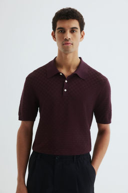 H&M - Men Purple Slim Fit Textu-Knit Polo Shirt