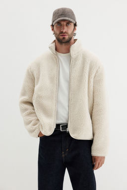 H&M - Men Beige Regular Fit Teddy Jacket