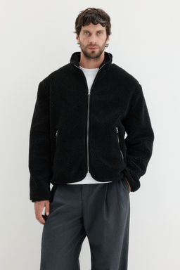 H&M - Men Black Regular Fit Teddy Jacket