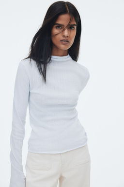 H&M - Women Blue Ribbed Turtleneck Top