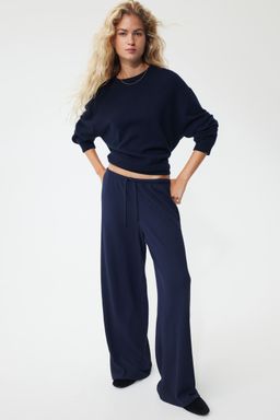 H&M - Women Blue Wide Rib-Knit Trousers