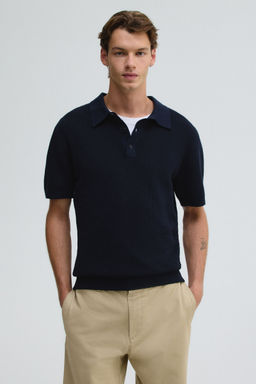 H&M - Men Blue Regular Fit Knitted Polo Shirt