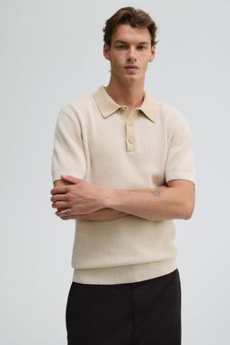 H&M - Men Beige Regular Fit Knitted Polo Shirt