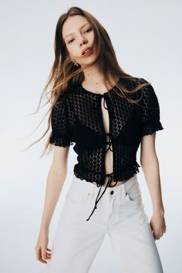 H&M - Women Black Pointelle-Knit Top