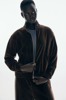 H&M - Women Brown Velour Zip-Through Jacket