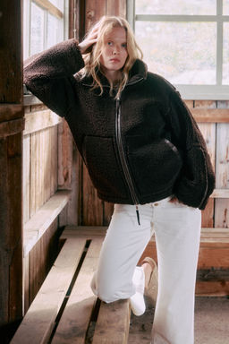 H&M - Women Brown Mama Zip-Through Teddy Jacket