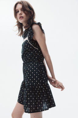 H&M - Women Grey Lace-Inset Cotton Dress