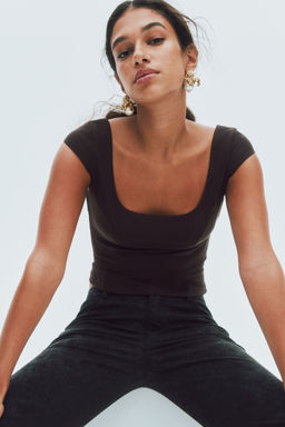 H&M - Women Brown Cap-Sleeved Top